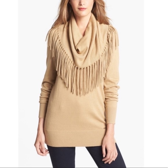 Michael Kors Fringe Cowl Neck Western Bohemian
Sweater Size: M -Tan/Beige - Picture 2 of 11